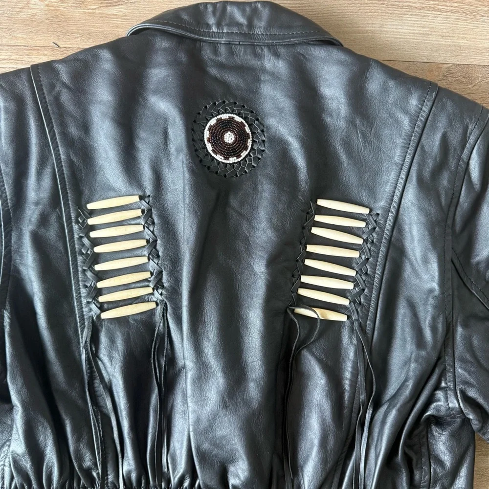 Z1R Black Leather Biker Jacket | Fringe Detail | Size 18